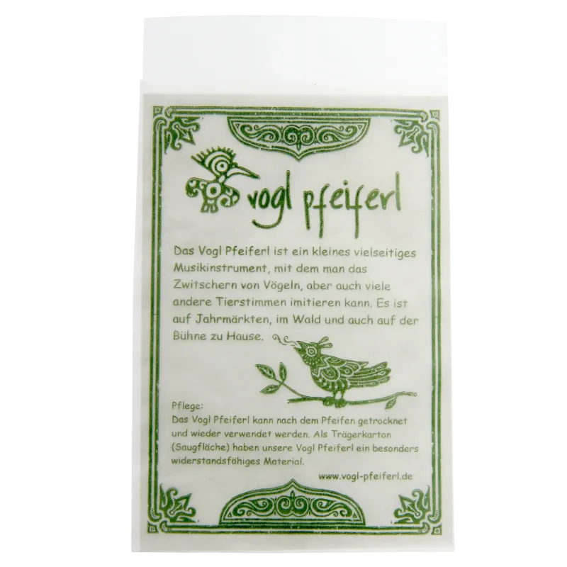 Sachet pour sifflets à oiseaux avec notice en allemand | Rhythms & Roots