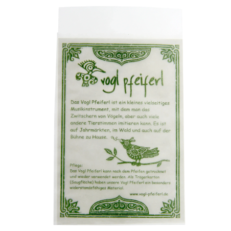 Sachet pour sifflets à oiseaux avec notice en allemand | Rhythms & Roots