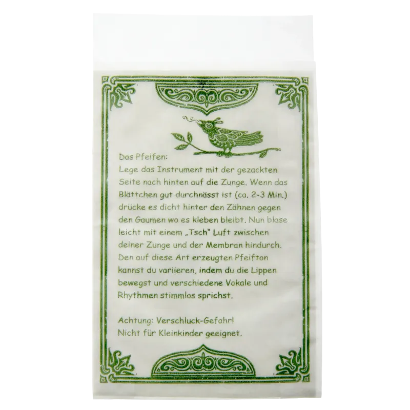 Sachet pour sifflets à oiseaux avec notice en allemand | Rhythms & Roots