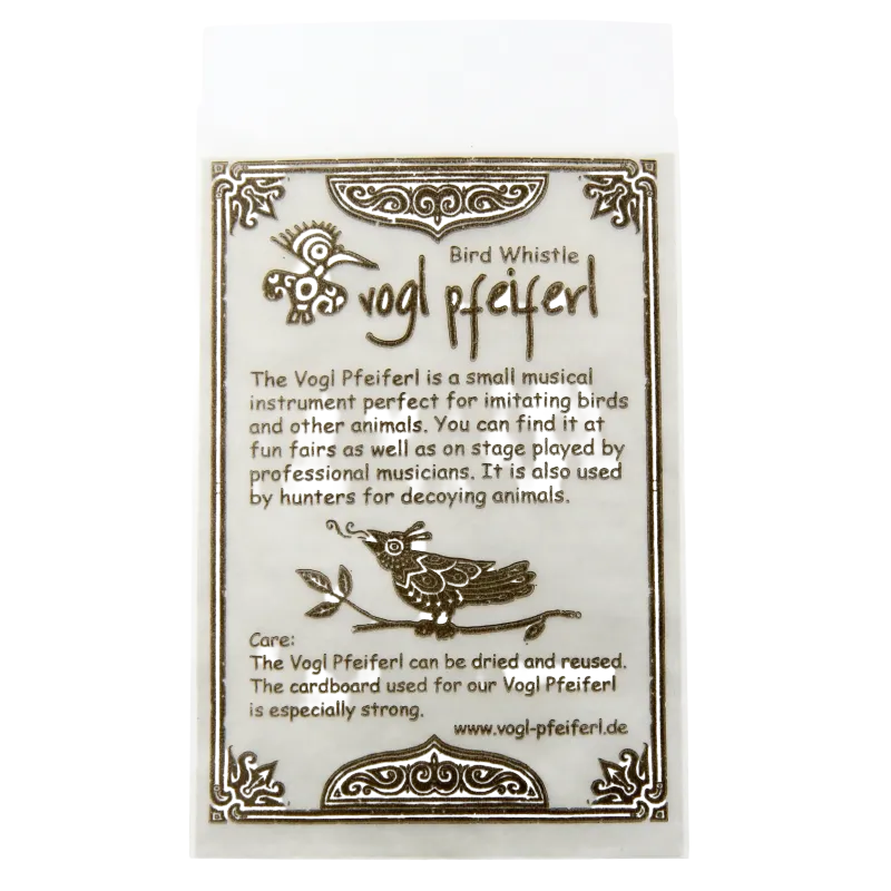 Sachet pour sifflets à oiseaux avec notice en anglais | Rhythms & Roots