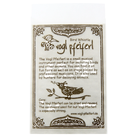 Sachet pour sifflets à oiseaux avec notice en anglais | Rhythms & Roots